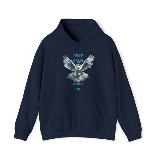 “Calm Down and Soar On” Owl Sweater - Unisex Heavy Blend™ Hooded Sweatshirt