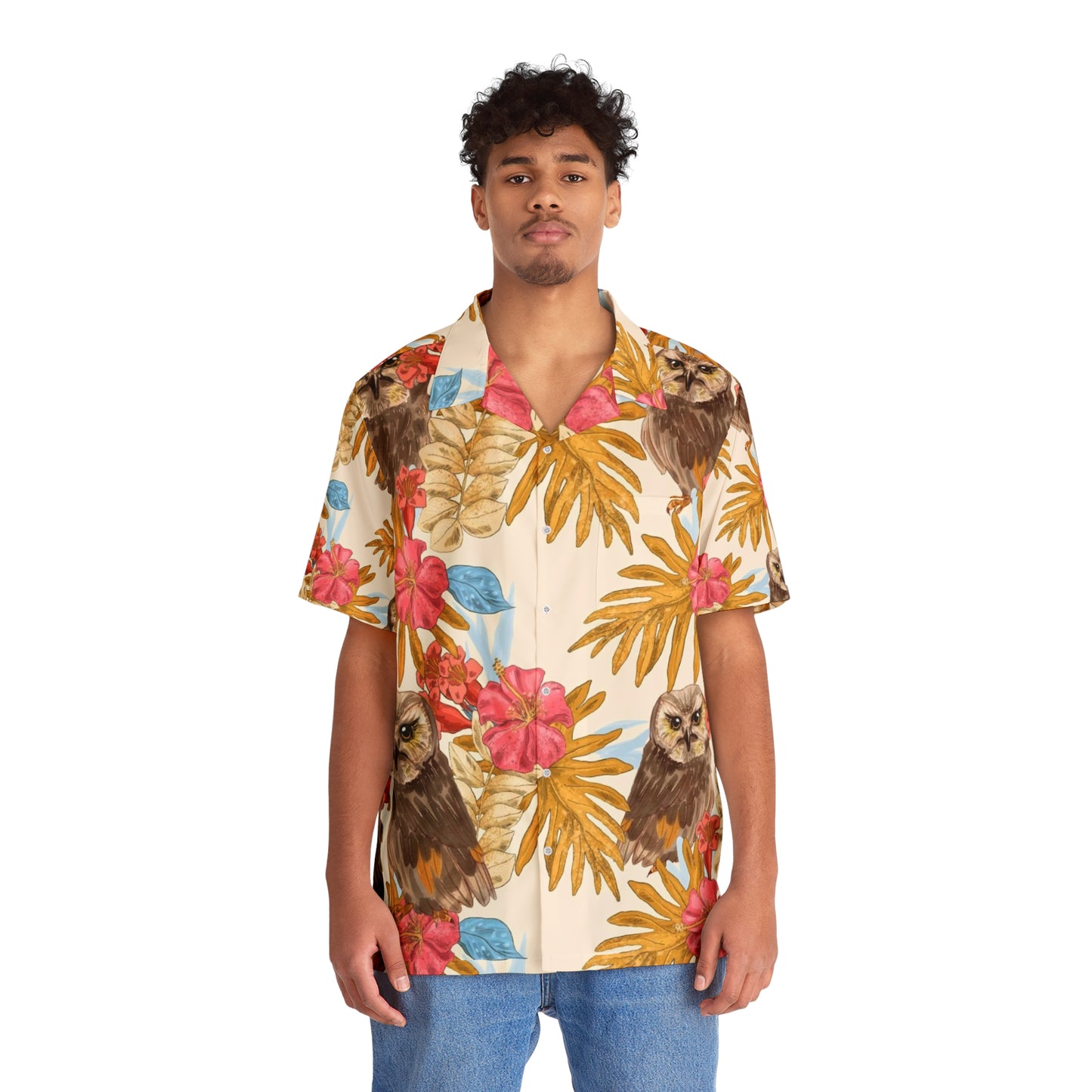 Owl Button Up, Men's Owl Hawaiian Shirt (AOP)