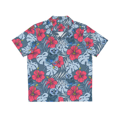 Blue Owl Button Up, Men's Owl Hawaiian Shirt (AOP)