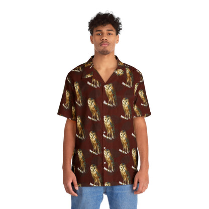 Black/Brown Men’s Owl Seamless Patterns Button Up Shirt (AOP)