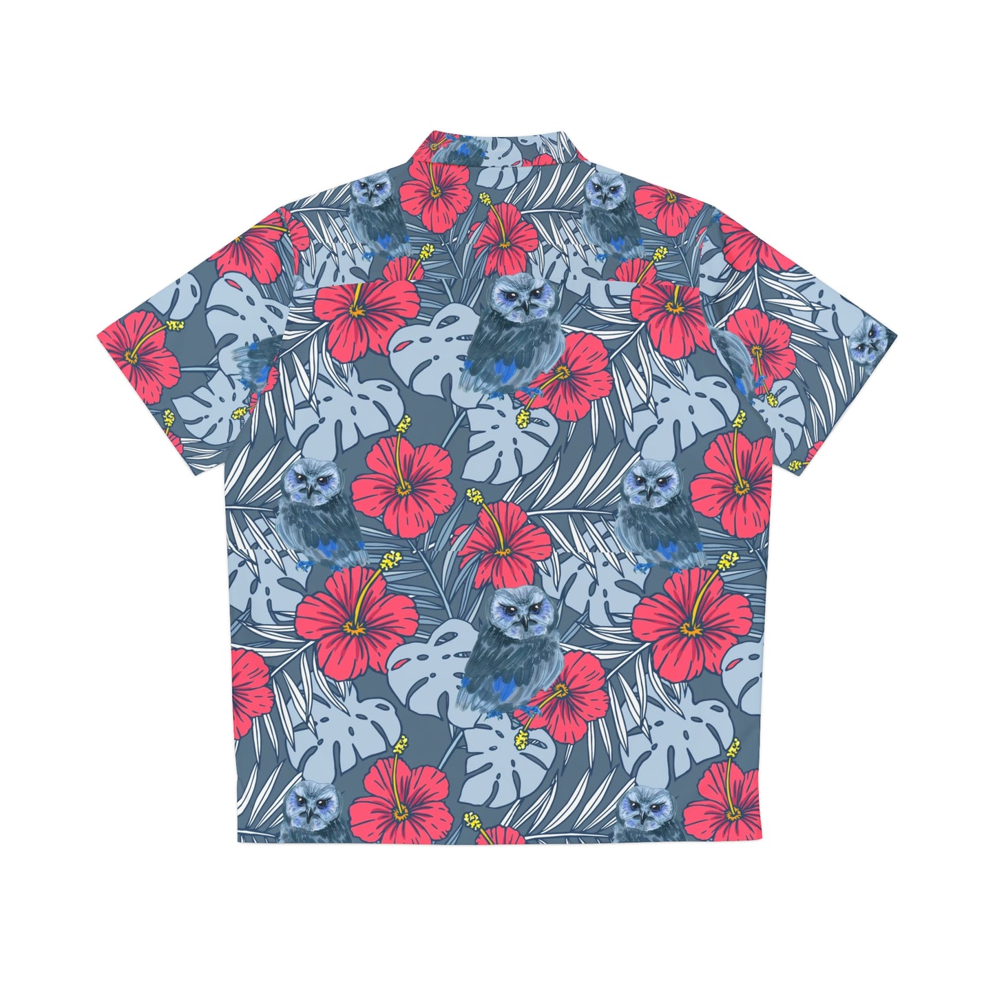 Blue Owl Button Up, Men's Owl Hawaiian Shirt (AOP)