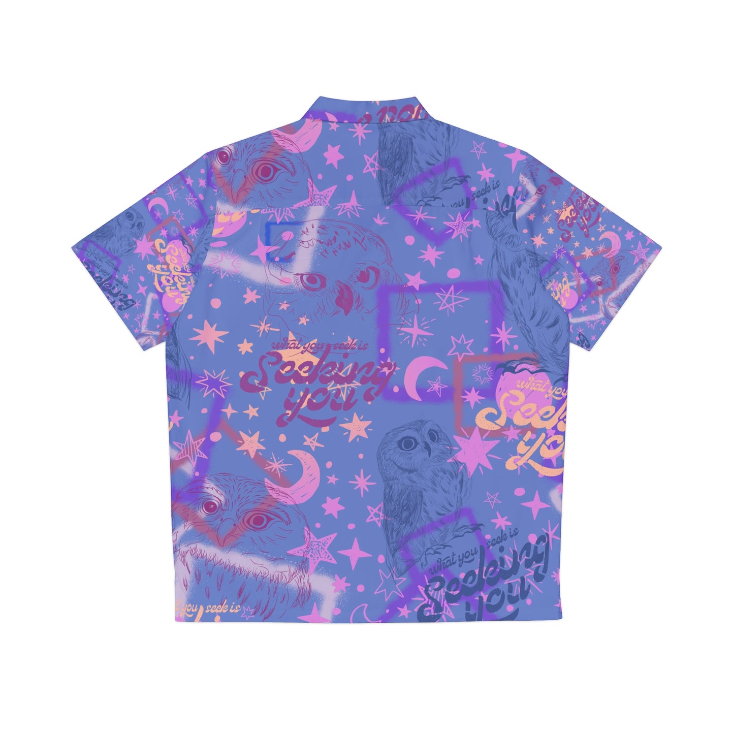 Purple Men's Owl Seamless Patterns Button Up Shirt (AOP)