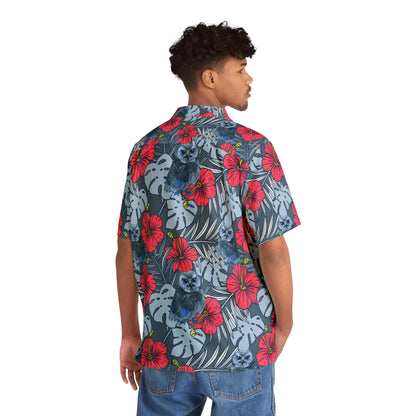 Blue Owl Button Up, Men's Owl Hawaiian Shirt (AOP)