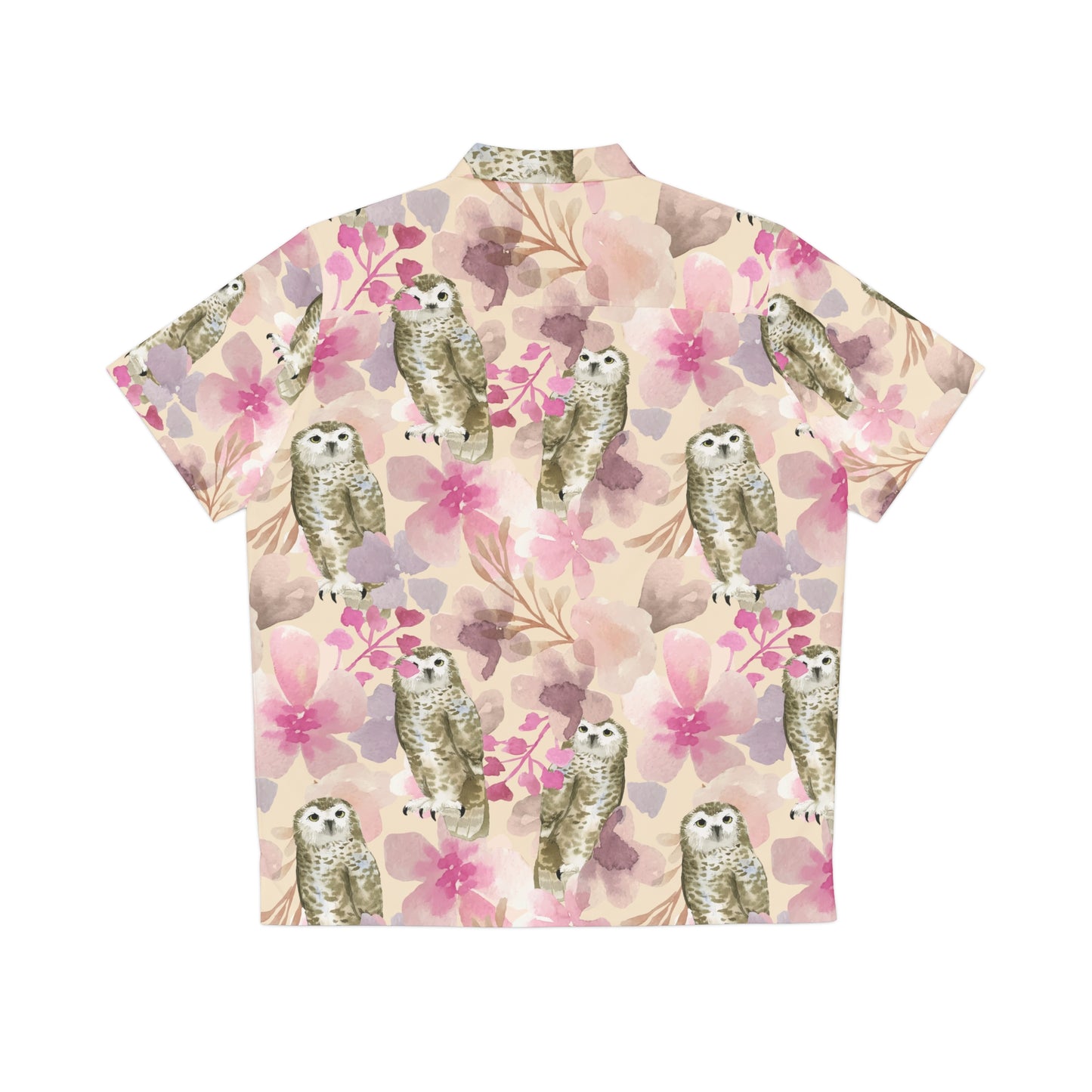 Pink With Flowers Owl Button Up, Men's Owl Hawaiian Shirt (AOP)