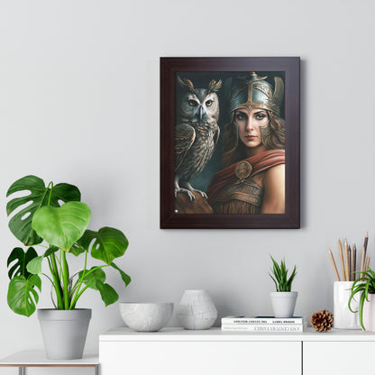 Goddess Athena and the owl - Framed Vertical Poster