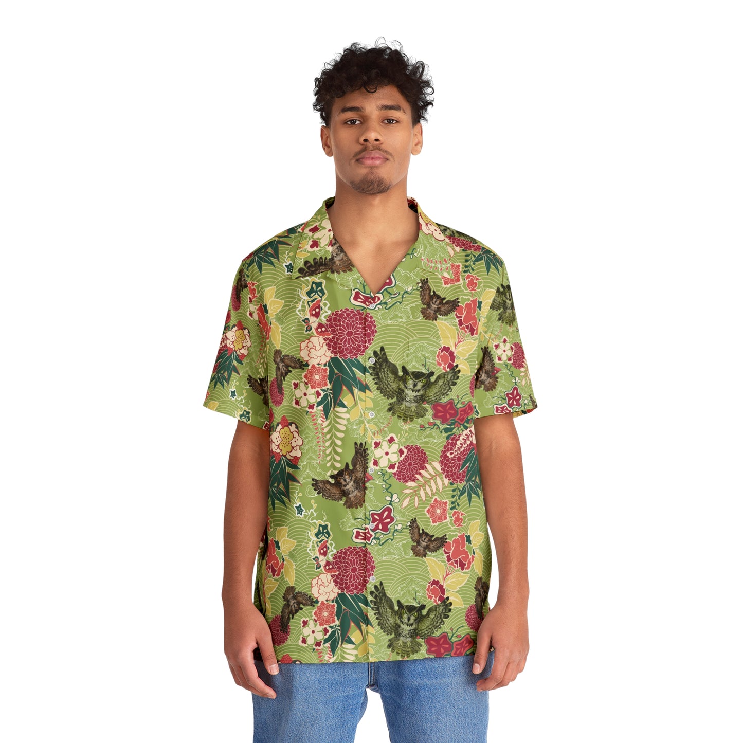 Green Men's Owl Hawaiian Shirt (AOP)