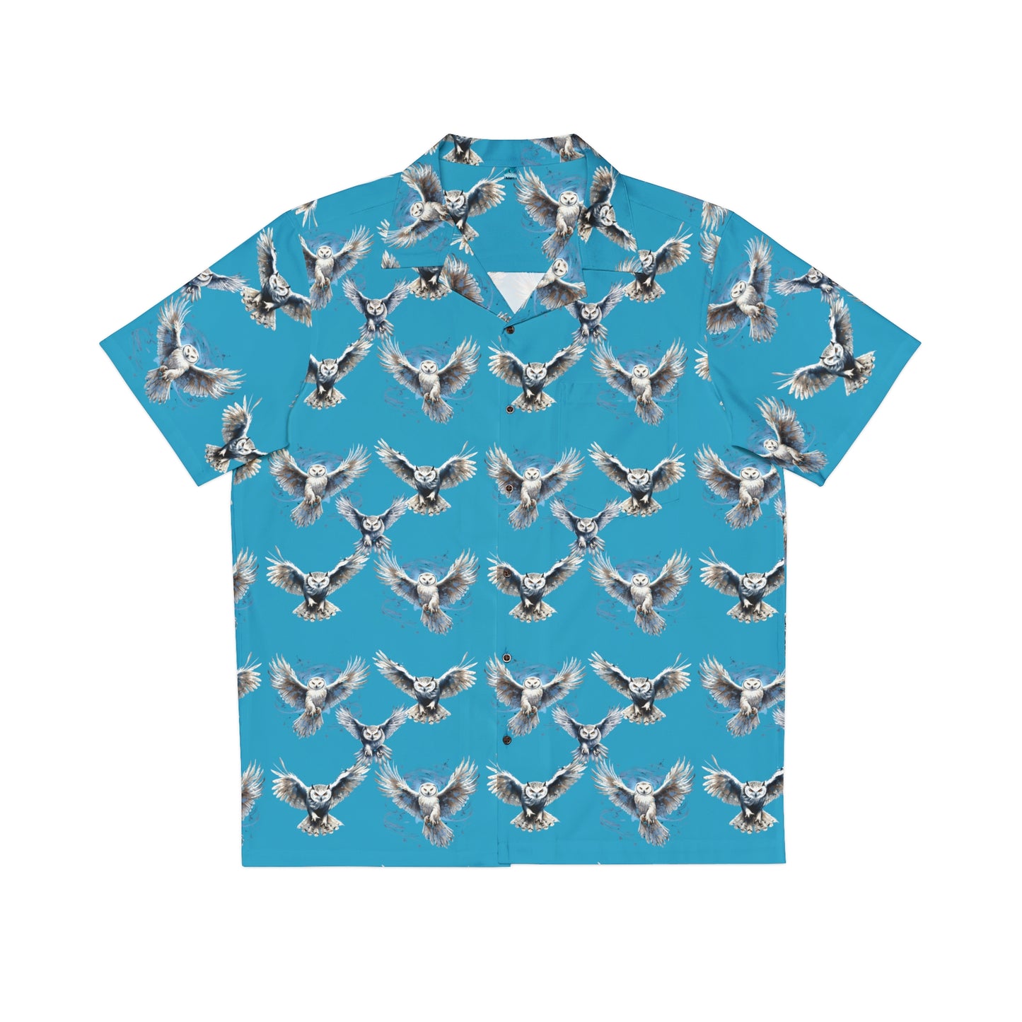 Light Blue Men's Owl Seamless Patterns Button Up Shirt (AOP)