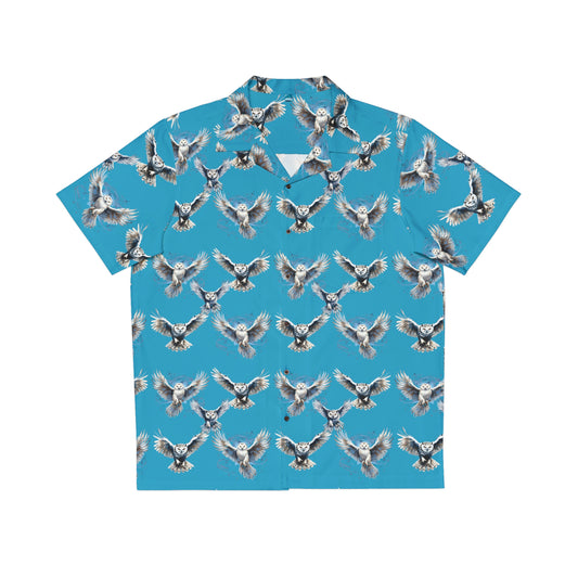 Light Blue Men's Owl Seamless Patterns Button Up Shirt (AOP)