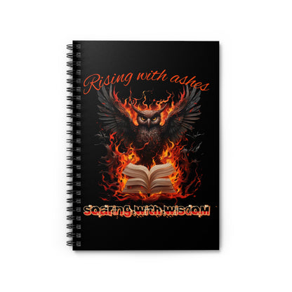 Owl/Phoenix Spiral Notebook - Ruled Line “Rising With Ashes, Soaring With Wisdom”