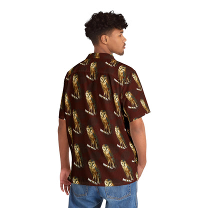 Black/Brown Men’s Owl Seamless Patterns Button Up Shirt (AOP)