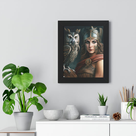 Goddess Athena and the owl - Framed Vertical Poster