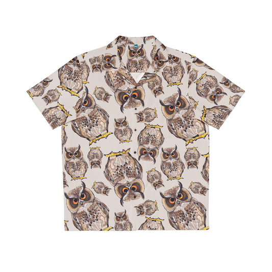 Pink with Owl Men’s Seamless Patterns Button Up Shirt (AOP)