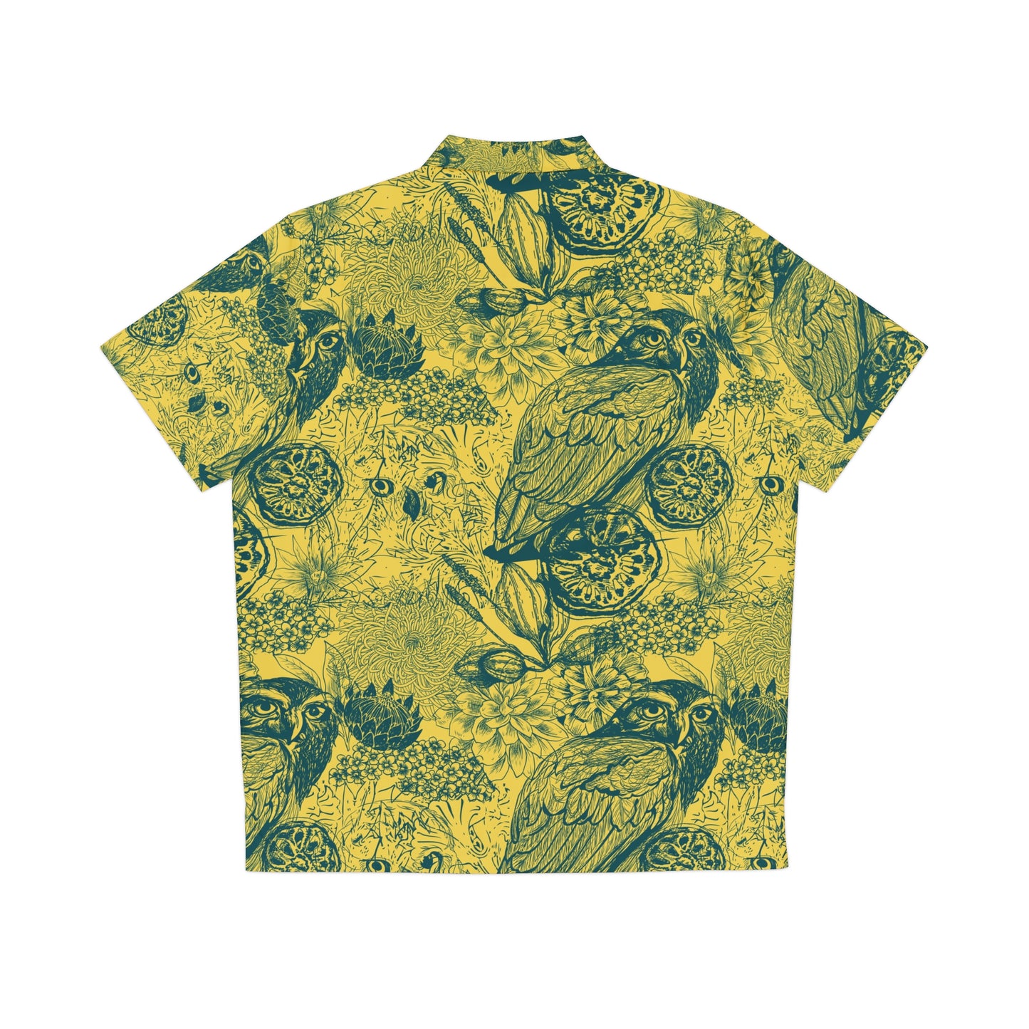 Yellow/Green Men's Owl Seamless Patterns Button Up Shirt (AOP)