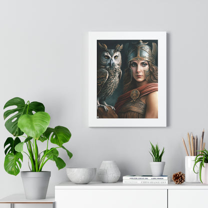 Goddess Athena and the owl - Framed Vertical Poster