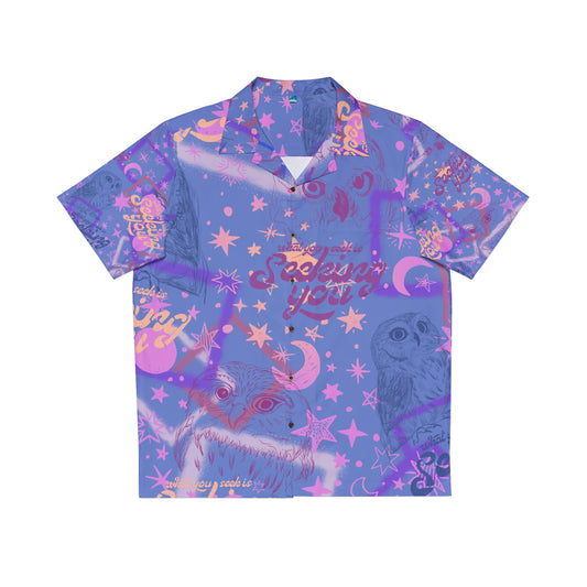 Purple Men's Owl Seamless Patterns Button Up Shirt (AOP)