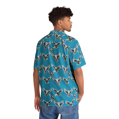 Light Blue Men's Owl Seamless Patterns Button Up Shirt (AOP)