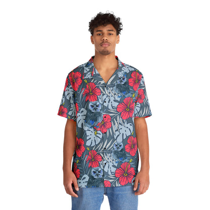 Blue Owl Button Up, Men's Owl Hawaiian Shirt (AOP)