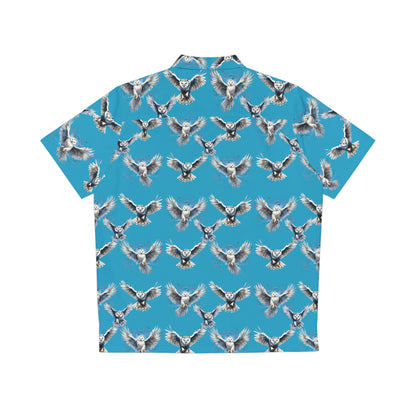 Light Blue Men's Owl Seamless Patterns Button Up Shirt (AOP)