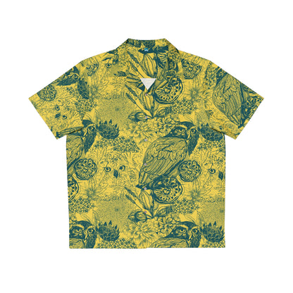 Yellow/Green Men's Owl Seamless Patterns Button Up Shirt (AOP)