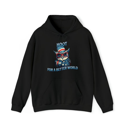 “Hoot For a Better World” Unisex Heavy Blend™ Hooded Sweatshirt