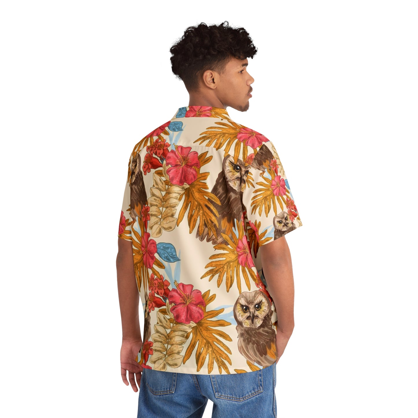 Owl Button Up, Men's Owl Hawaiian Shirt (AOP)