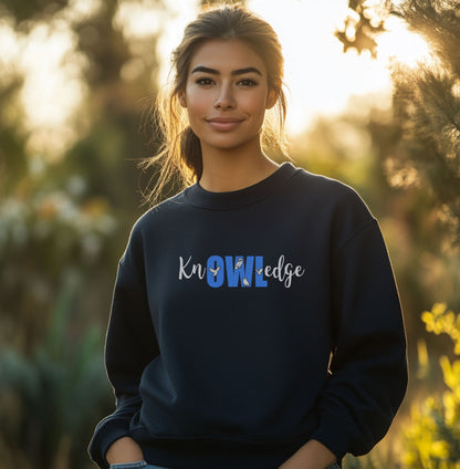 knOWLedge Owl T-Shirt - Clever Owl Design Crewneck Sweatshirt, Fun Educational Gift for Owl Lovers, Inspirational Owl Apparel