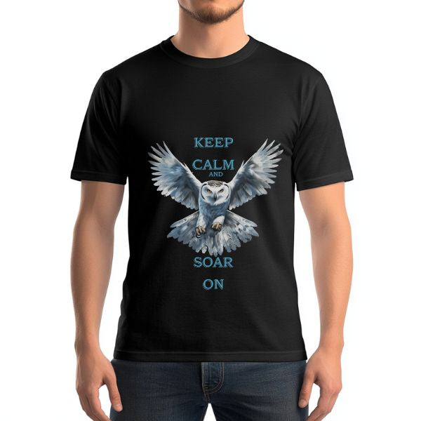 Keep Calm and Soar On Owl T-Shirt - Inspirational Owl Lover Shirt, Motivational Owl Tee, Uplifting Gift for Owl Enthusiasts