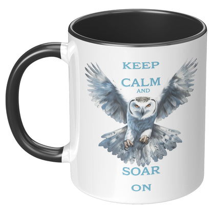 Keep calm and soar on owl mugs