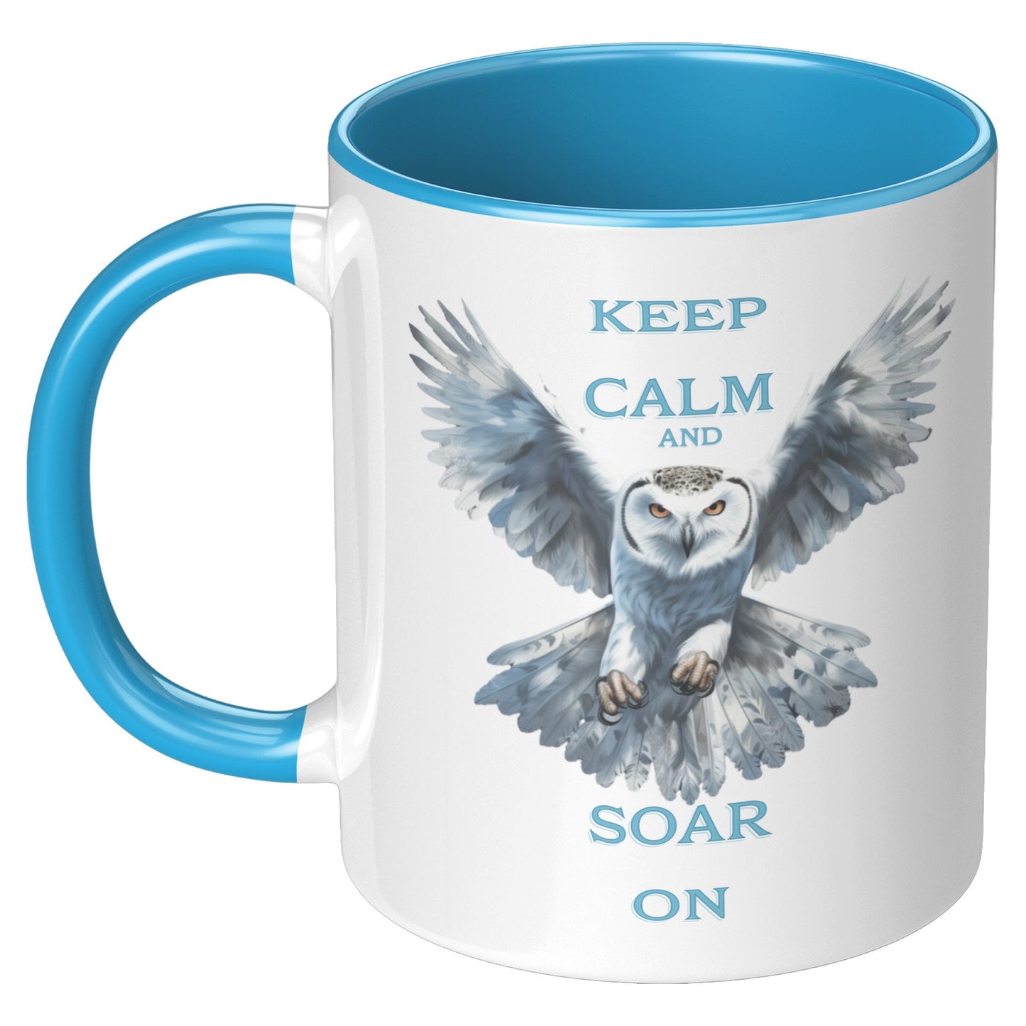 Keep calm and soar on owl mugs