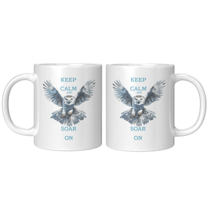 Keep calm and soar on owl mugs